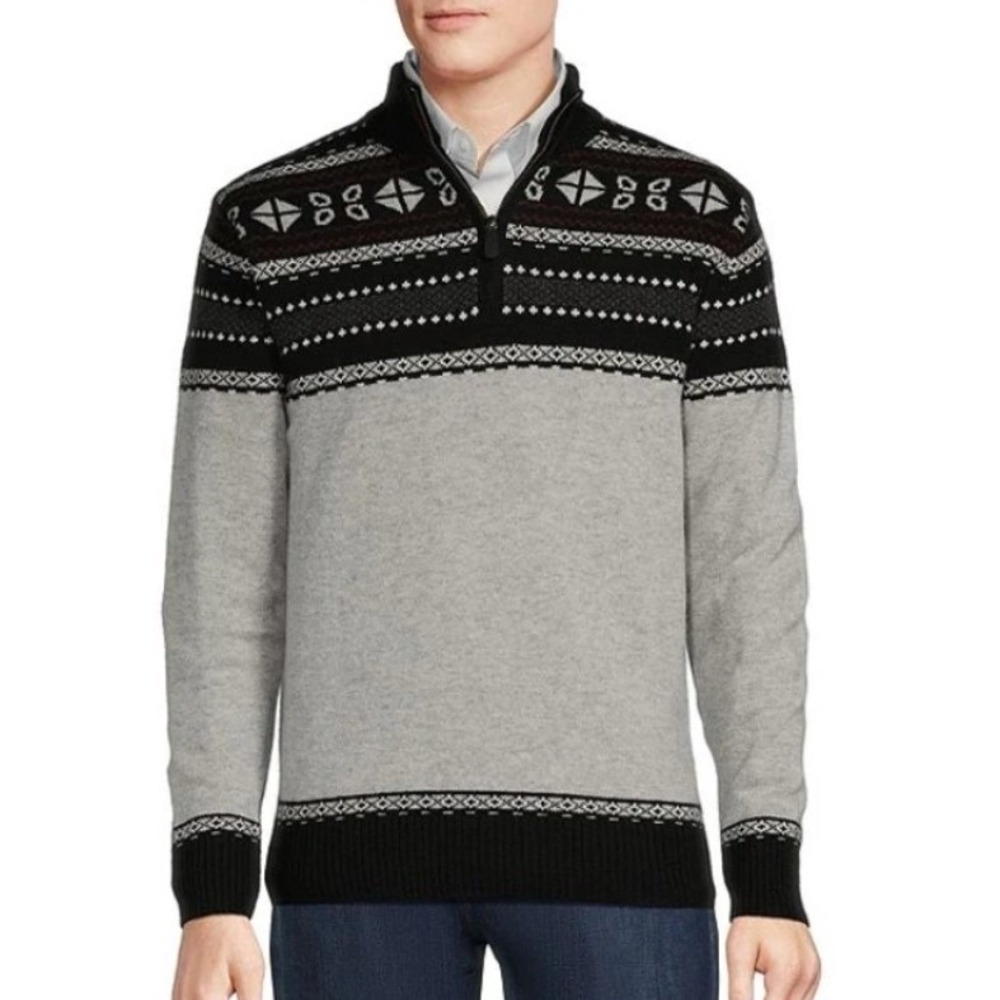 Daniel Cremieux Mens Large Fair Isle Gray Sweater Blue Label Chamonix NWT